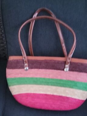 Striped Multicolor Women's Tote Bag - Pink, Green, Cream, Brown
